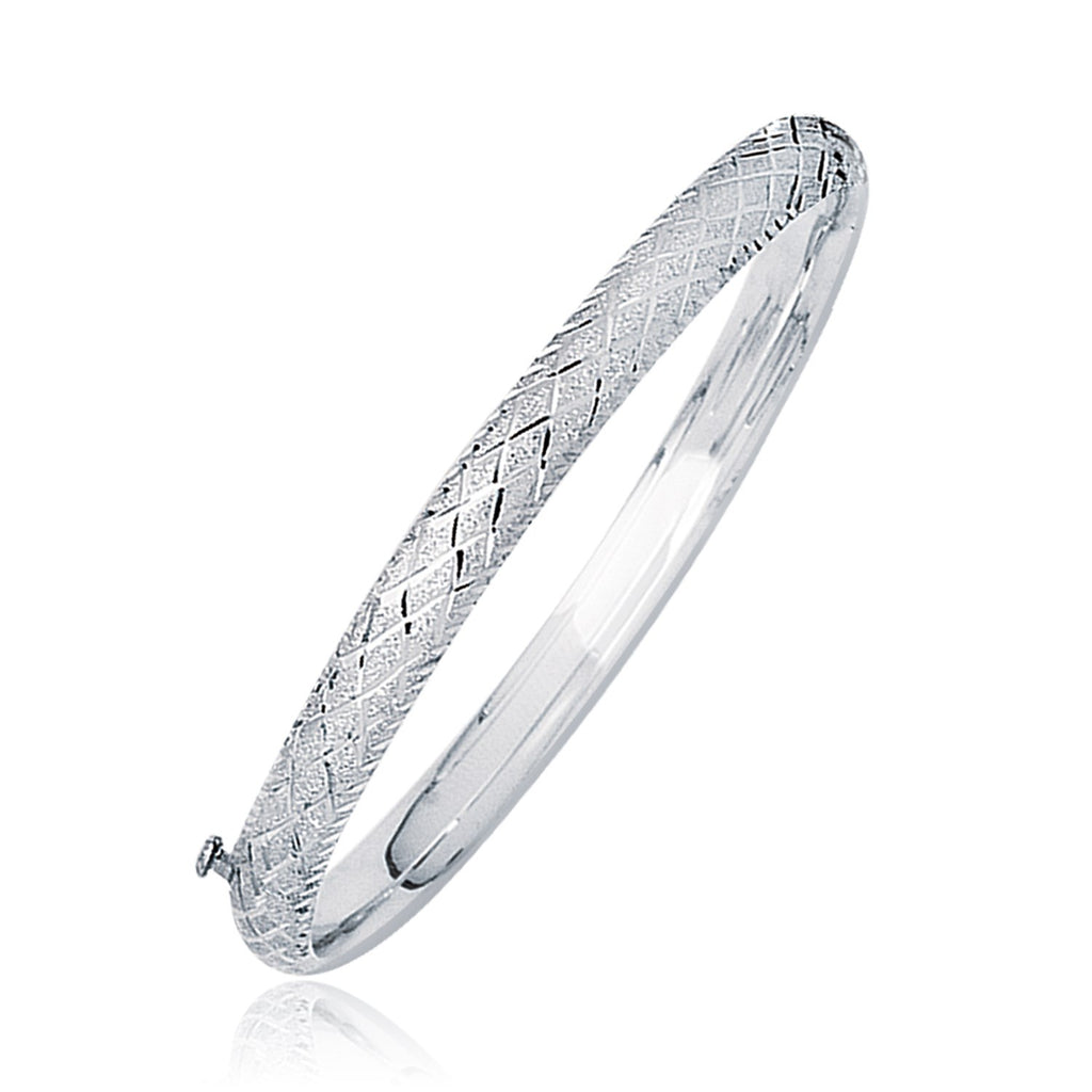 White Gold 14k Weave Diamond Cut Dome Children's Bangle