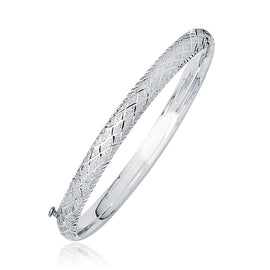 White Gold 14k Weave Diamond Cut Dome Children's Bangle