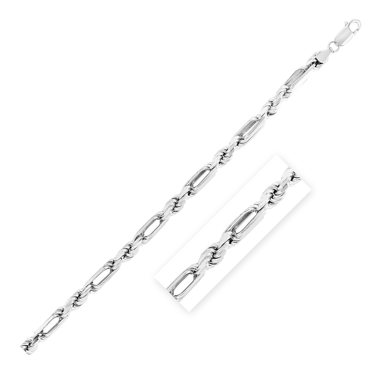 Sterling Silver Rhodium 6.0mm Plated Lobster Claw Figarope Chain
