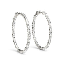 Load image into Gallery viewer, White Gold 14k Diamond Hoop Earrings with Shared Prong Setting &amp; Hinged Snap Back