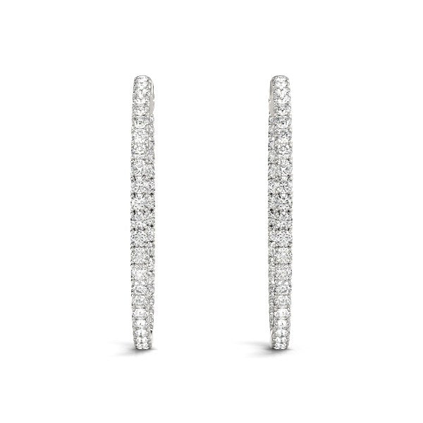 White Gold 14k Diamond Hoop Earrings with Shared Prong Setting & Hinged Snap Back
