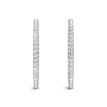 Load image into Gallery viewer, White Gold 14k Diamond Hoop Earrings with Shared Prong Setting &amp; Hinged Snap Back