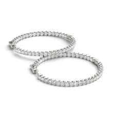 Load image into Gallery viewer, White Gold 14k Diamond Hoop Earrings with Shared Prong Setting &amp; Hinged Snap Back