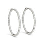 White Gold 14k Diamond Hoop Earrings with Shared Prong Setting & Hinged Snap Back