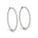 White Gold 14k Diamond Hoop Earrings with Shared Prong Setting & Hinged Snap Back