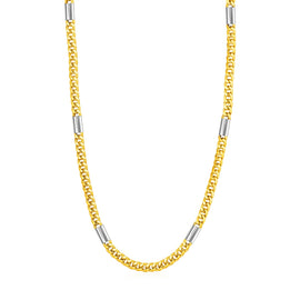 Two Tone Gold 14k Twisted Oval and Bar Mens Link Necklace