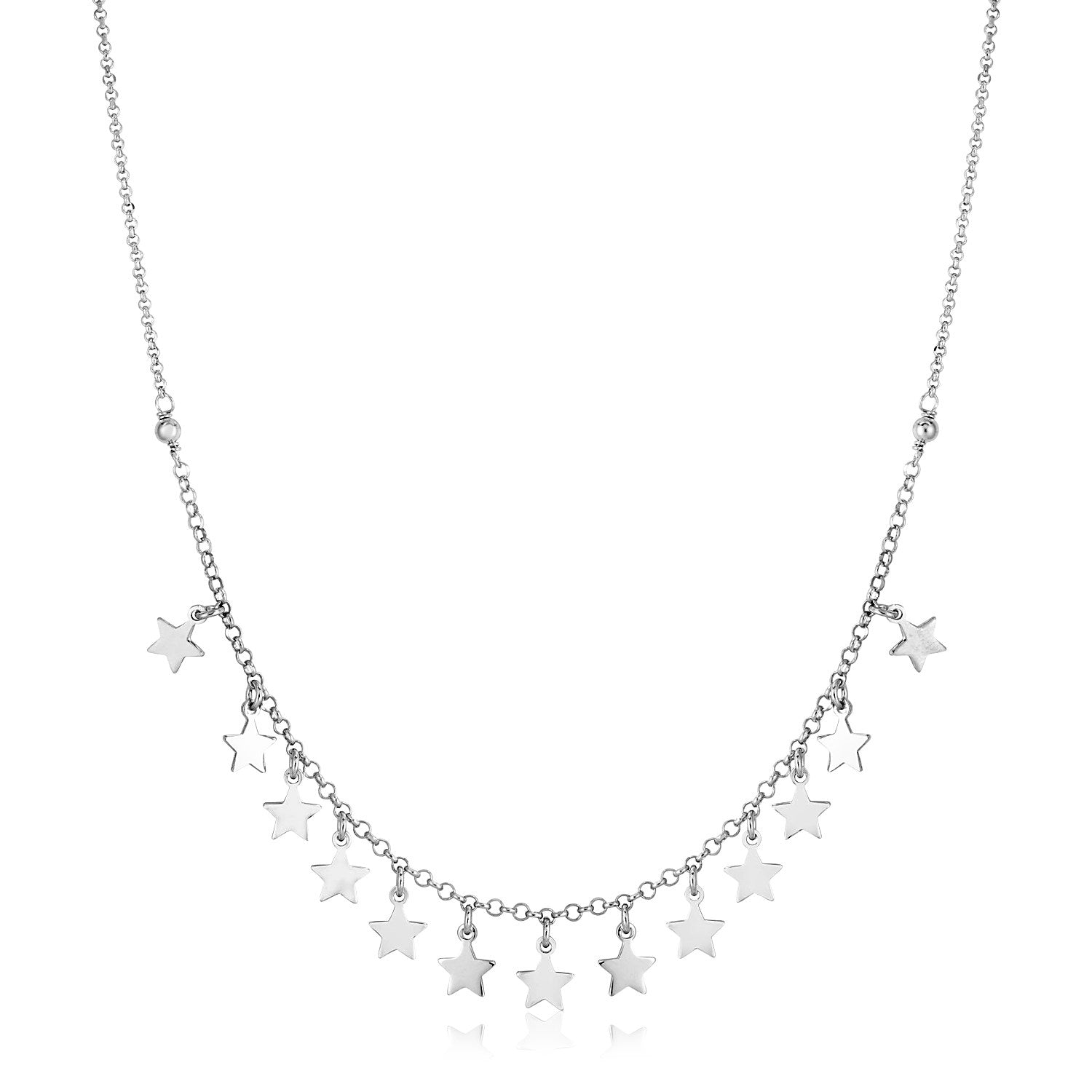 Sterling Silver Women's Link Necklace with Polished Stars
