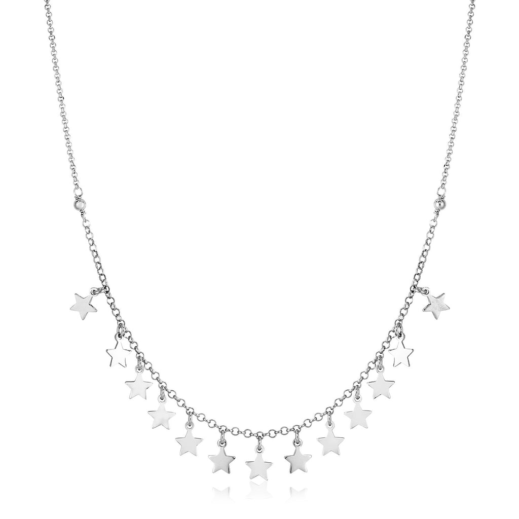 Sterling Silver Women's Link Necklace with Polished Stars