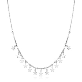 Sterling Silver Women's Link Necklace with Polished Stars