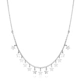 Sterling Silver Women's Link Necklace with Polished Stars