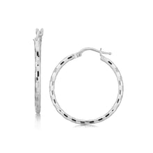 Load image into Gallery viewer, Sterling Silver Hoop Design Diamond Cut Earrings with Rhodium Plating (26mm)