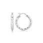 Sterling Silver Thick Rhodium Plated Faceted Design Hoop Earrings
