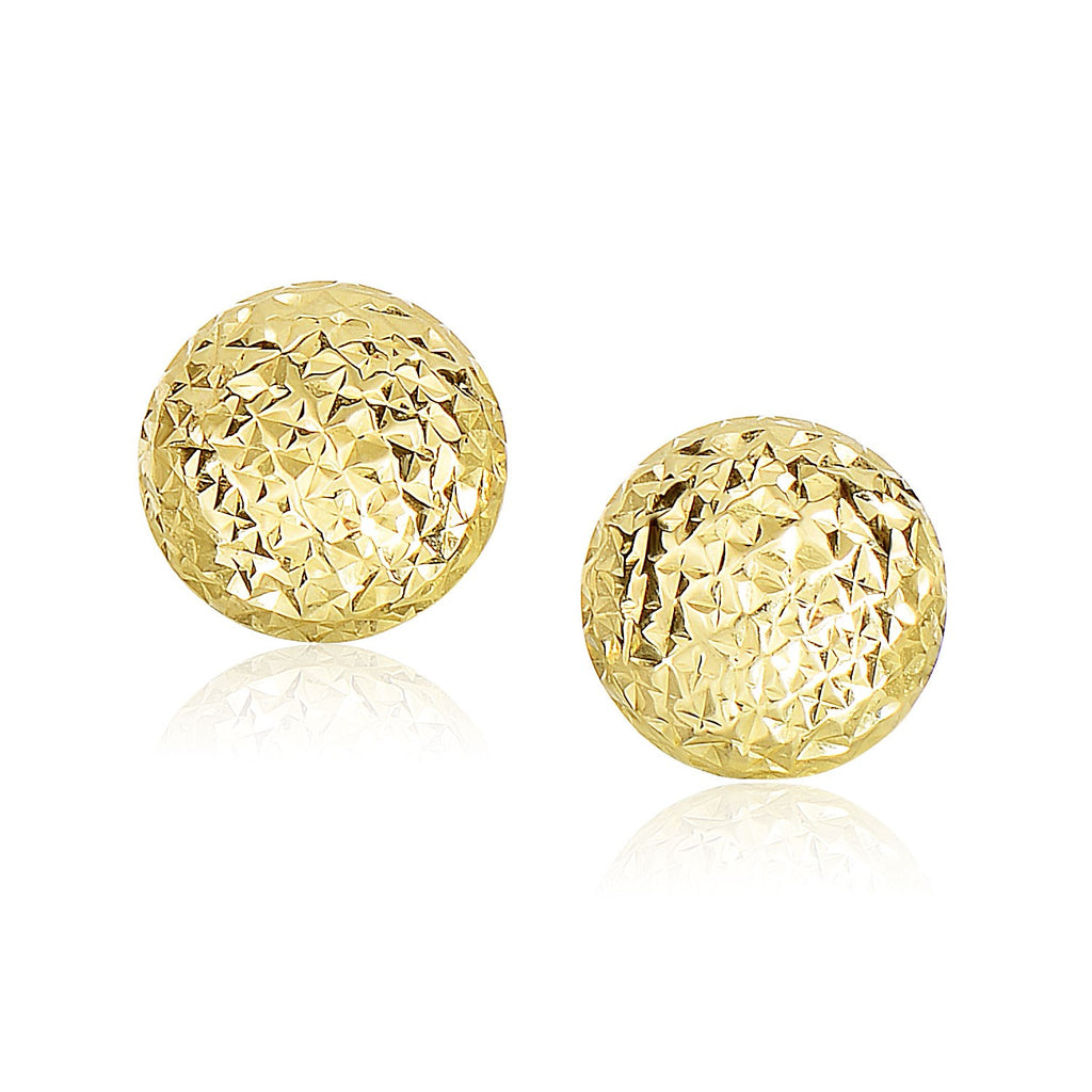 Yellow Gold 14K Puff Round Fancy Earrings with Diamond Cuts