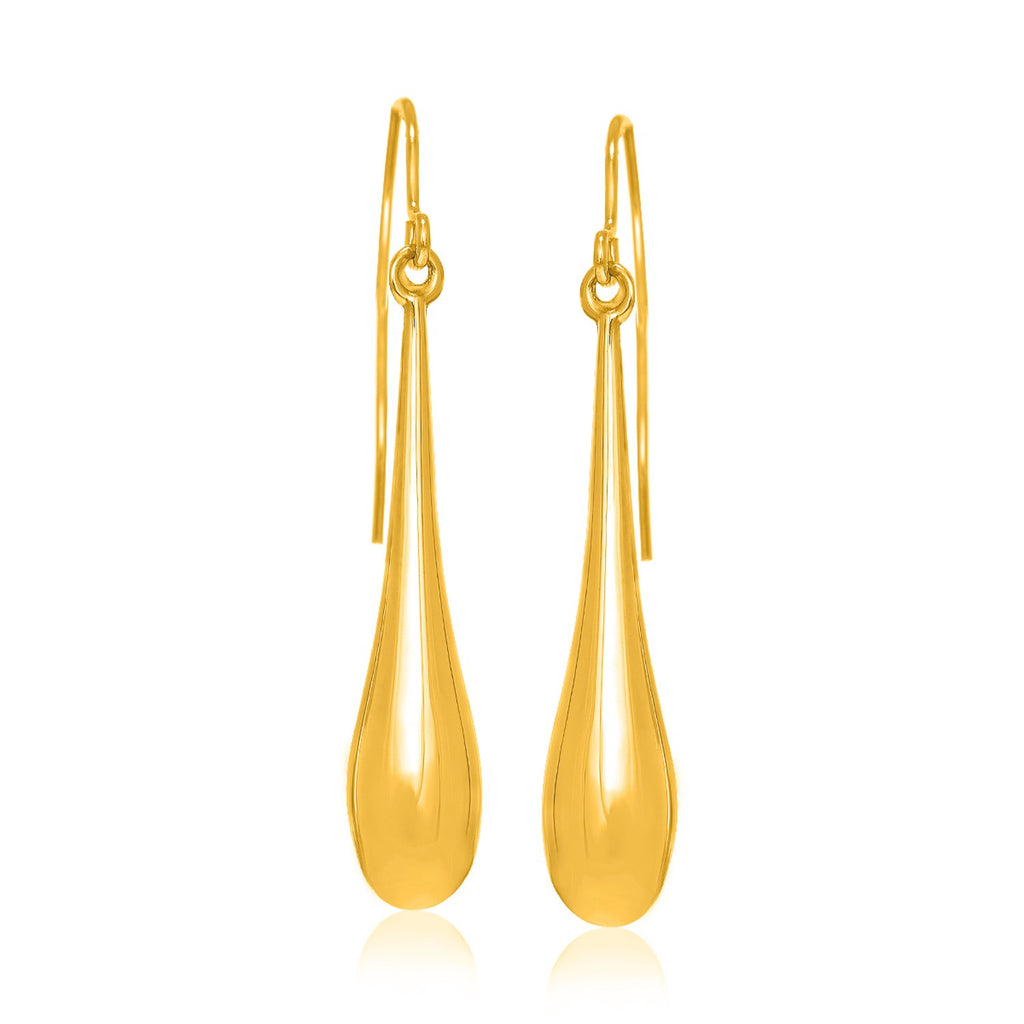 Yellow Gold 14k Long Polished Teardrop Dangling Earrings