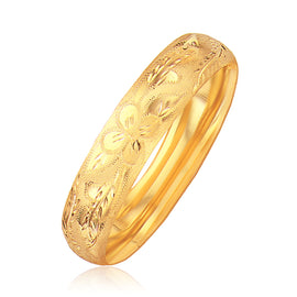 Yellow Gold 14k 13.5mm Classic Floral Carved Bangle