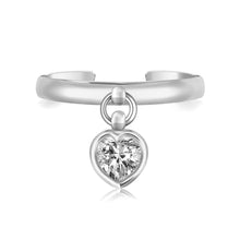 Load image into Gallery viewer, Sterling Silver Rhodium Finished Heart Cubic Zirconia Charm Toe Ring