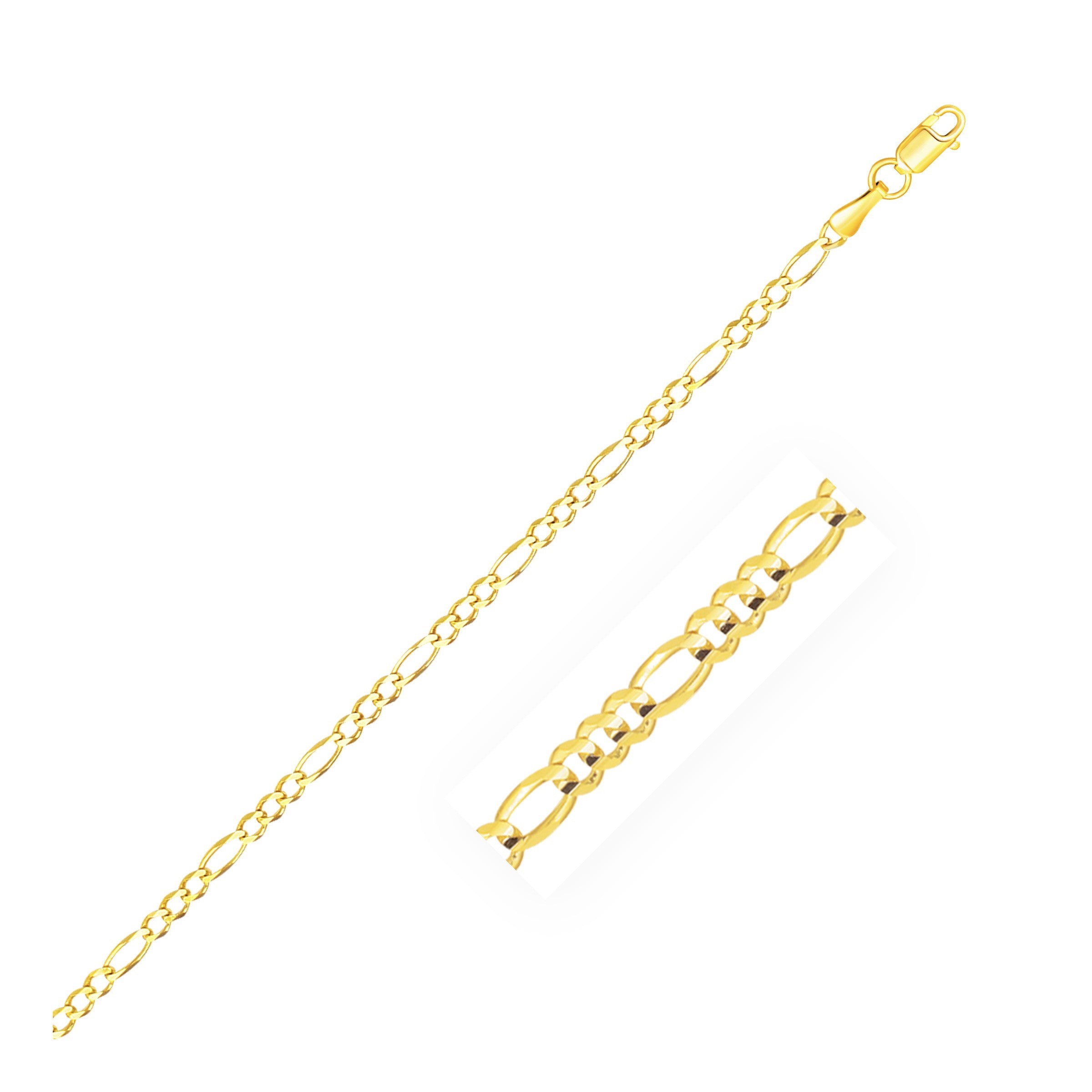 Yellow Gold 2.8mm 14k Solid Lobster Claw Figaro Chain