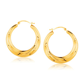 Yellow Gold 14k 1 inch Diameter Graduated Textured Hoop Earrings with Snap Lock
