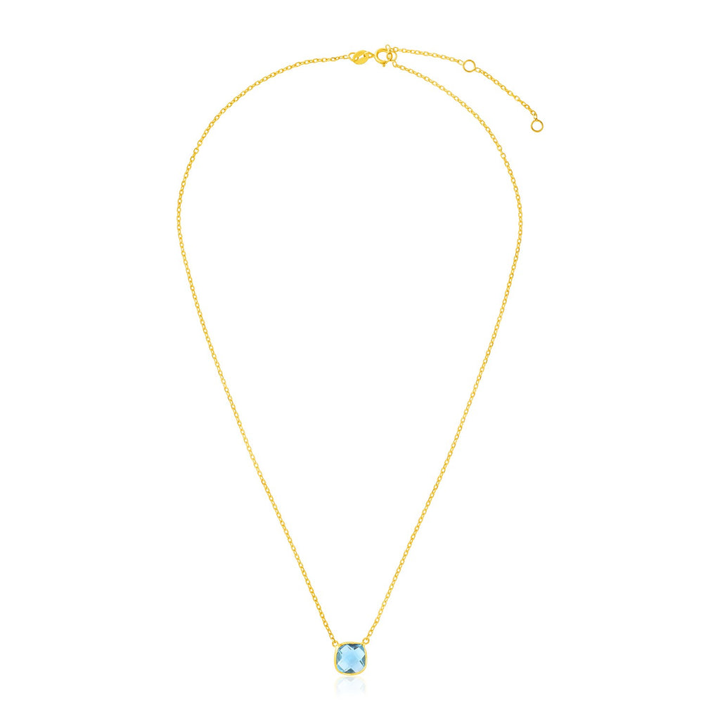 Yellow Gold 14k 17 inch Women's Link Necklace with Cushion Blue Topaz