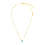 Yellow Gold 14k 17 inch Women's Link Necklace with Cushion Blue Topaz