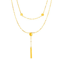 Load image into Gallery viewer, Yellow Gold 14k Women&#39;s Two Strand Necklace with Polished Circles and Bar Drop