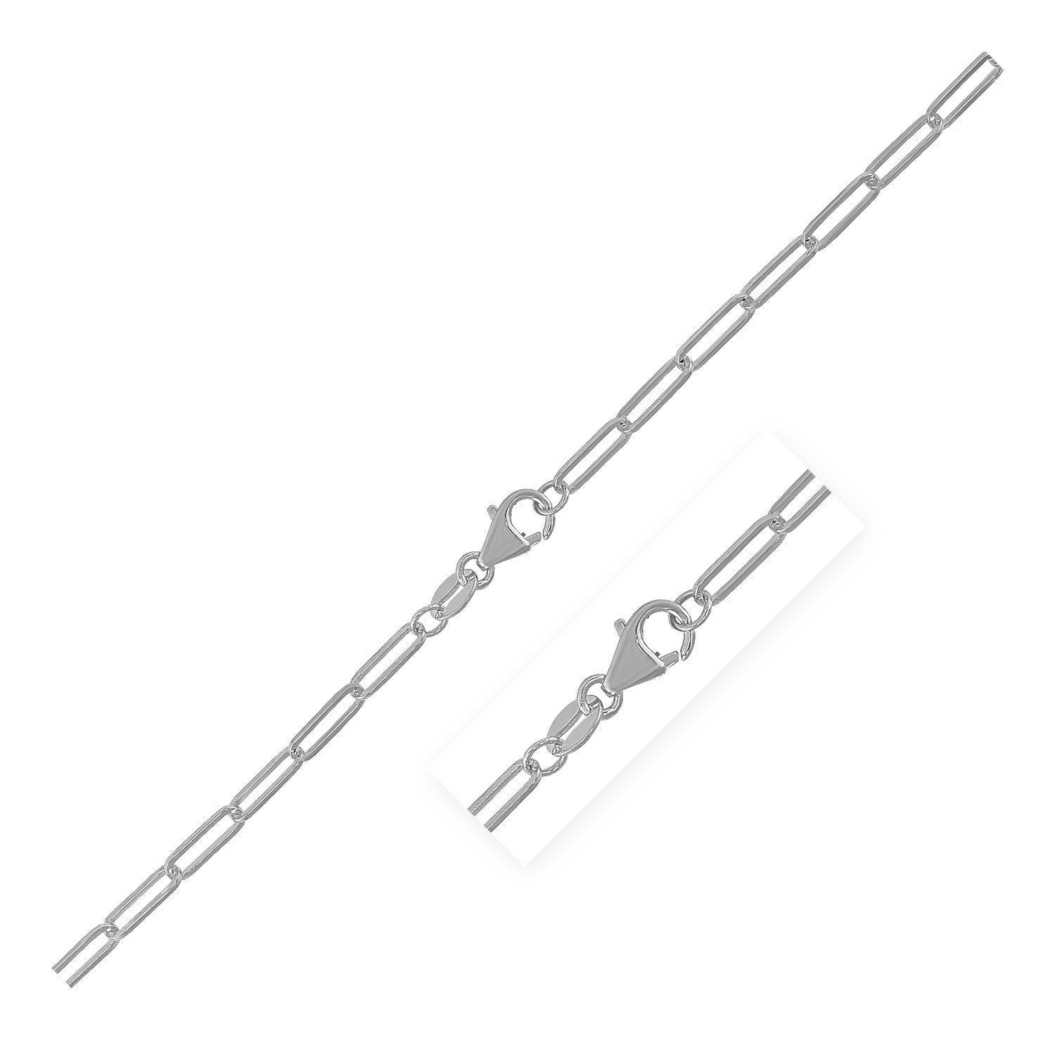 White Gold 14K 2.5mm Paperclip Chain with Lobster Clasp