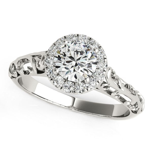 White Gold 14k Halo Antique Style Round Diamond Engagement Ring