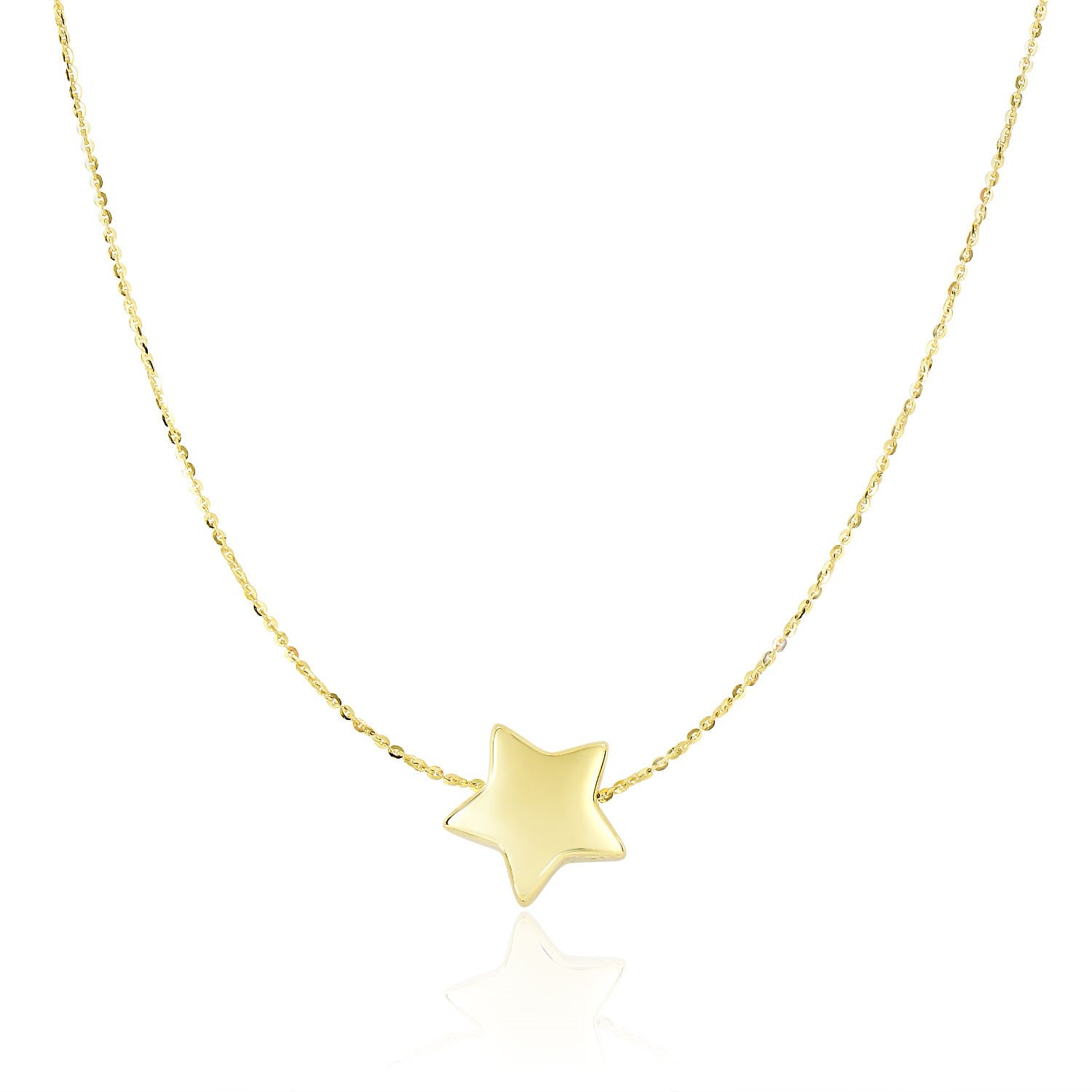 Yellow Gold 14k Women's Fancy Necklace with Shiny Puffed Sliding Star Charm