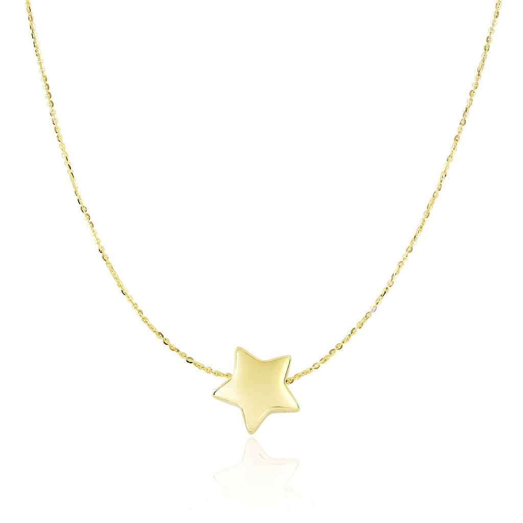 Yellow Gold 14k Women's Fancy Necklace with Shiny Puffed Sliding Star Charm