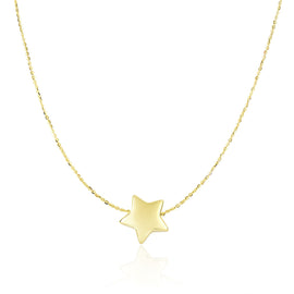 Yellow Gold 14k Women's Fancy Necklace with Shiny Puffed Sliding Star Charm