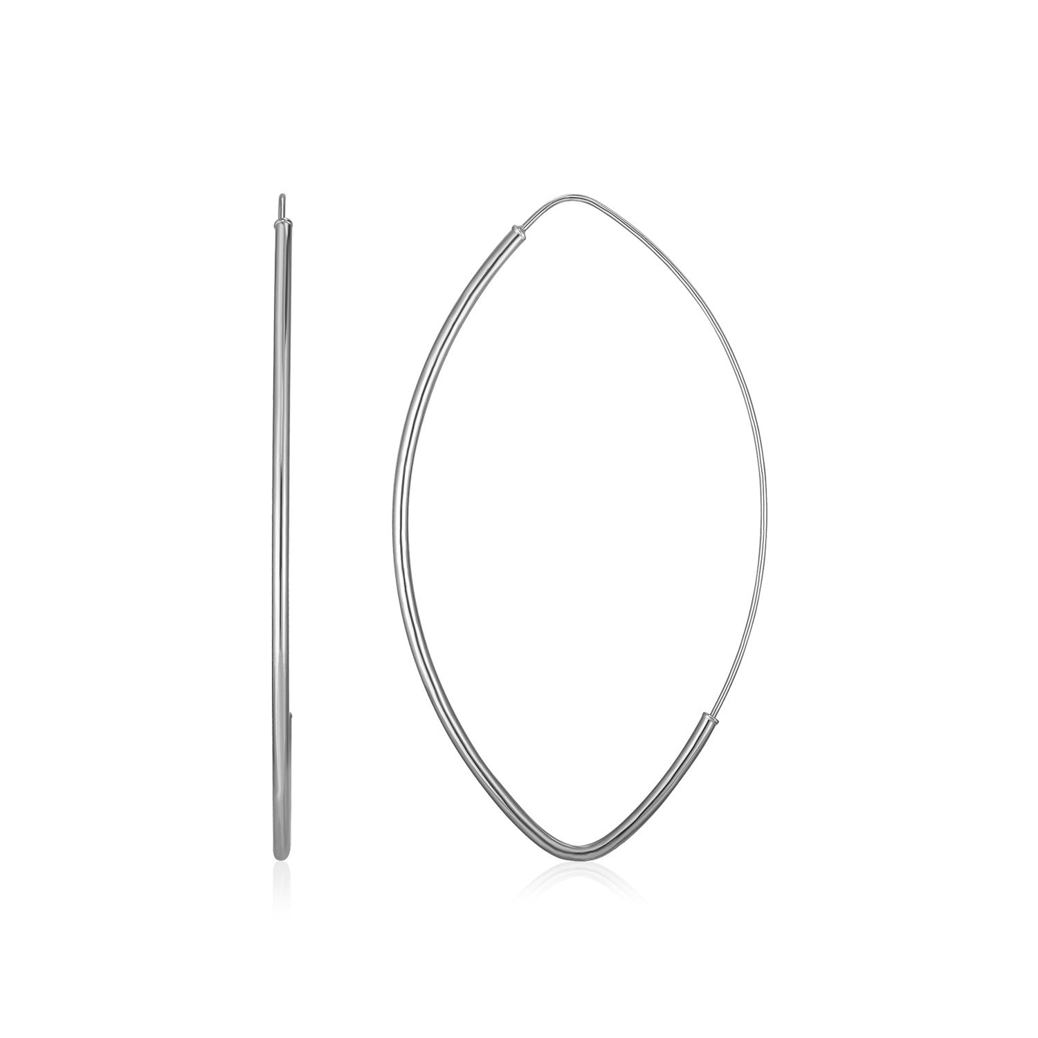 White Gold 14k Polished Long Marquise Motif Hoop Earrings in Hinged Snap Back