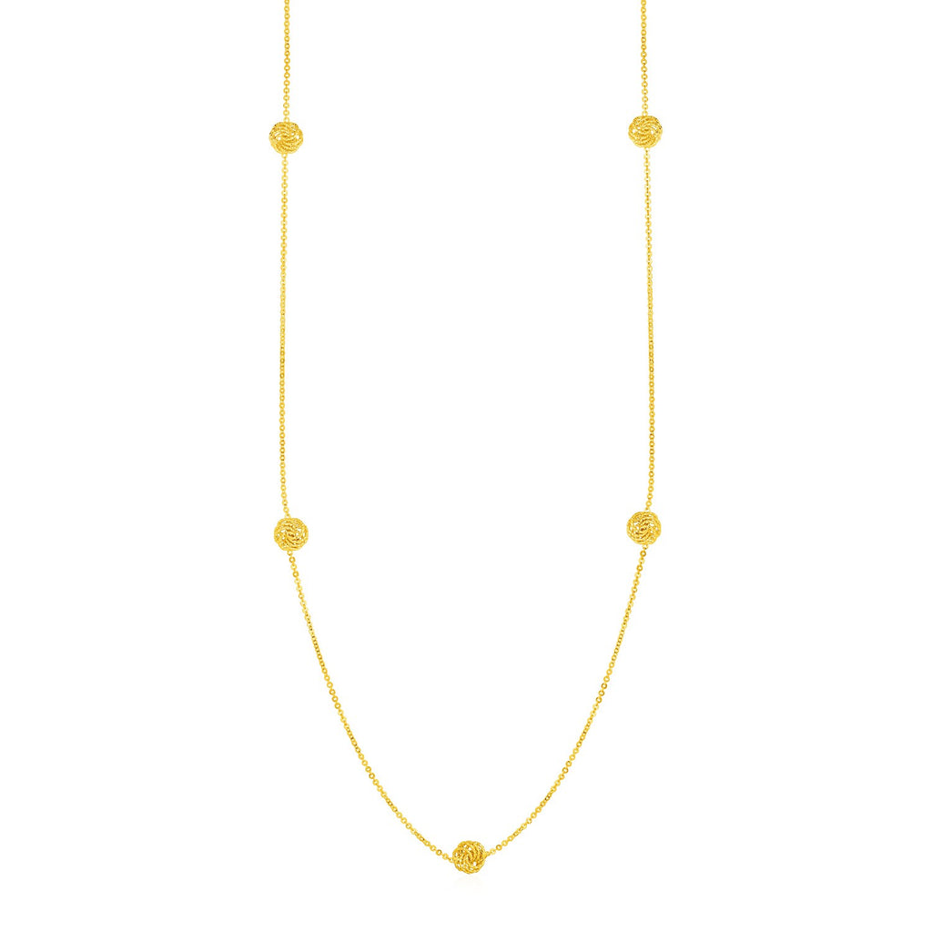 Station Necklace with Textured Love Knots in 14k Yellow Gold