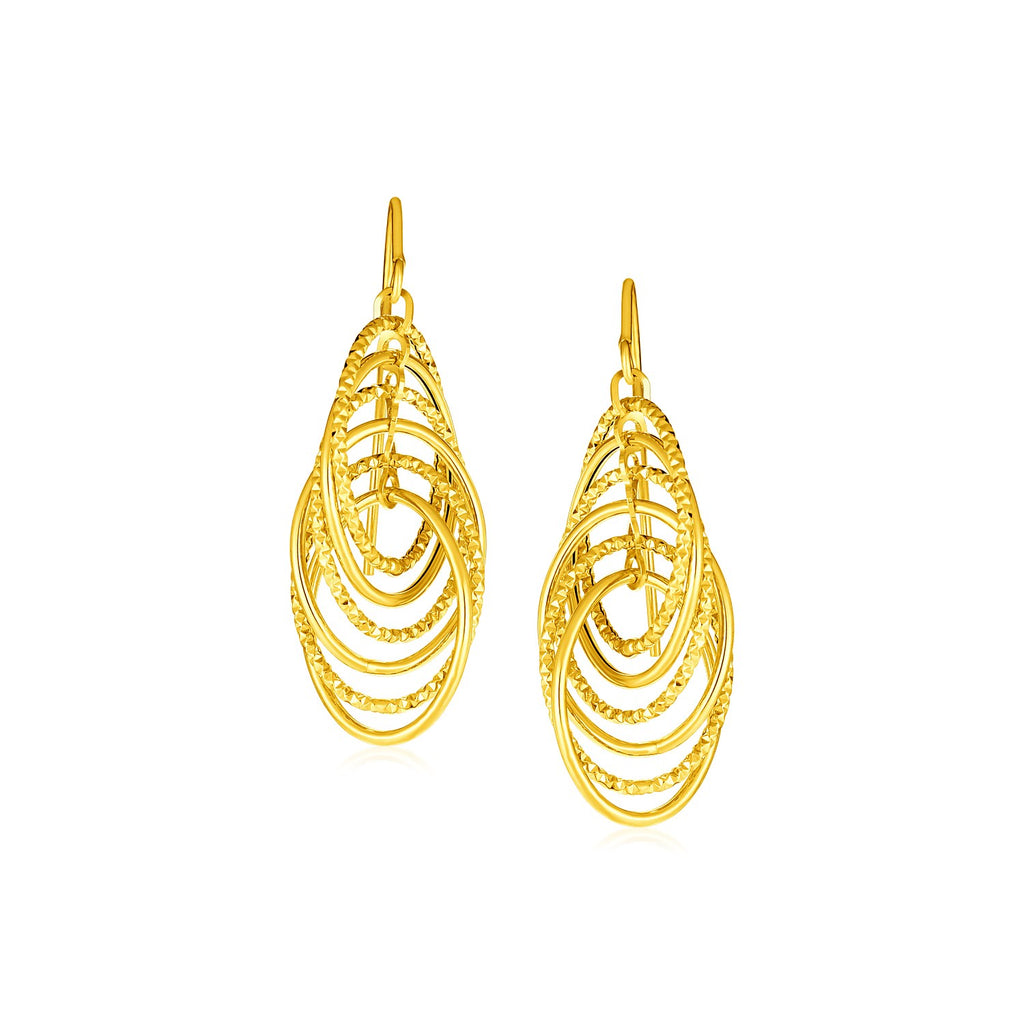 Yellow Gold 14k Post Dangling Earrings with Graduated Spiral