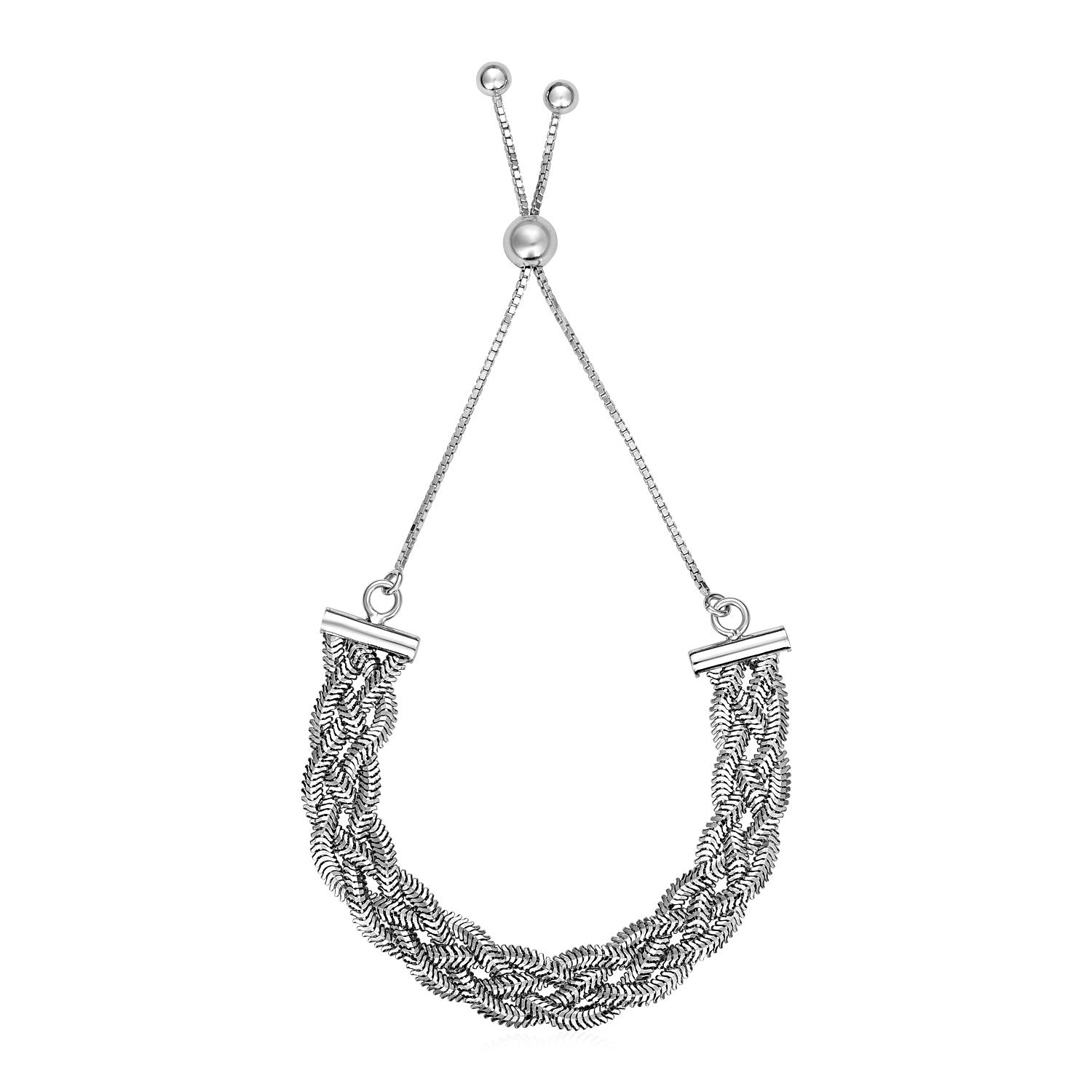 Sterling Silver Adjustable Textured Women's Braided Chain Bracelet