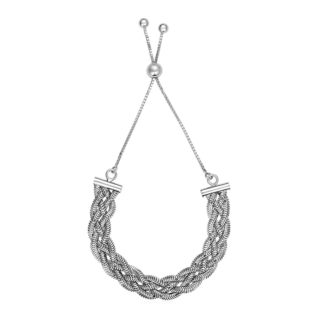 Sterling Silver Adjustable Textured Women's Braided Chain Bracelet