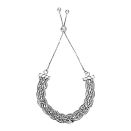 Sterling Silver Adjustable Textured Women's Braided Chain Bracelet