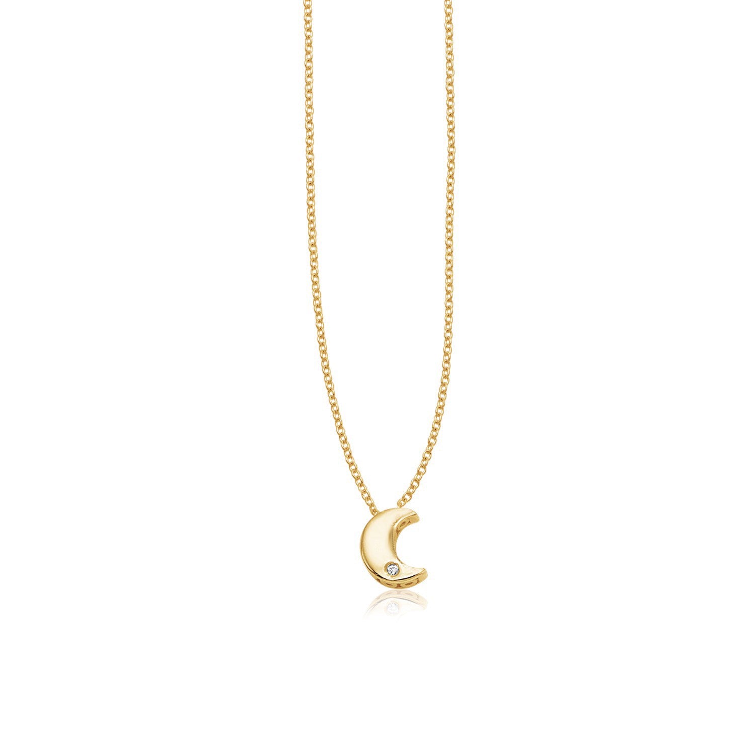 Yellow Gold 14k Polished Moon Women's Necklace with Diamonds