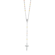 Load image into Gallery viewer, Sterling Silver Three Toned Rosary Chain and Bead Women&#39;s Religious Motif Necklace