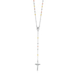 Sterling Silver Three Toned Rosary Chain and Bead Women's Religious Motif Necklace