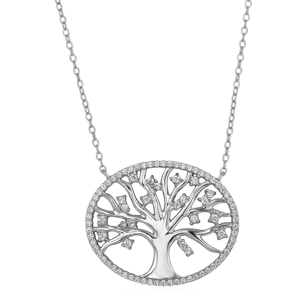 Sterling Silver Tree of Life Women's Necklace with Cubic Zirconia