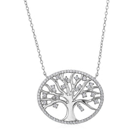 Sterling Silver Tree of Life Women's Necklace with Cubic Zirconia