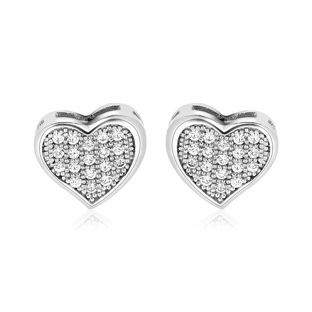 Sterling Silver Heart Earrings with Cubic Zirconias