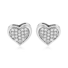 Load image into Gallery viewer, Sterling Silver Heart Earrings with Cubic Zirconias