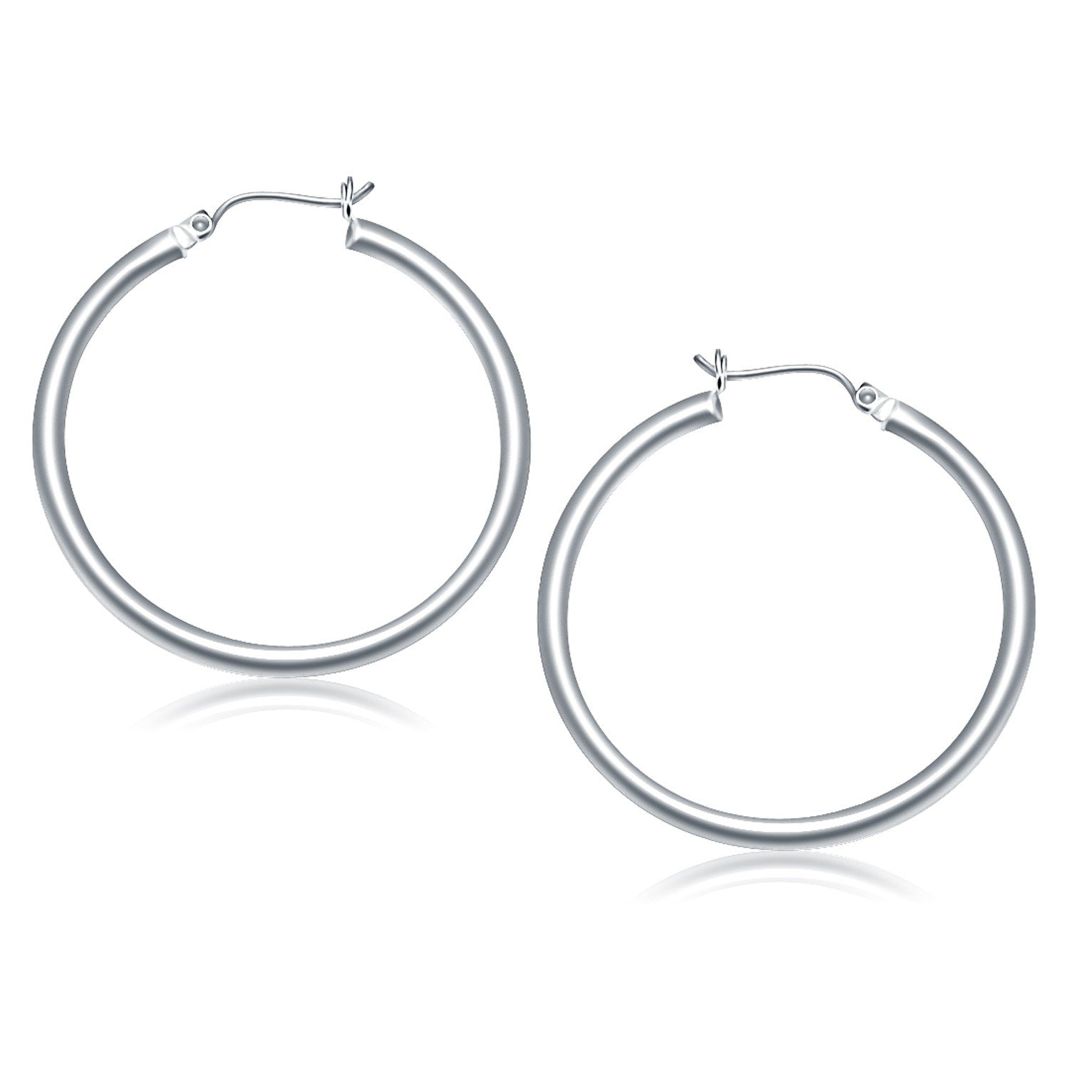 White Gold 10k 40 mm Polished Hoop Earrings with Snap Lock Backing
