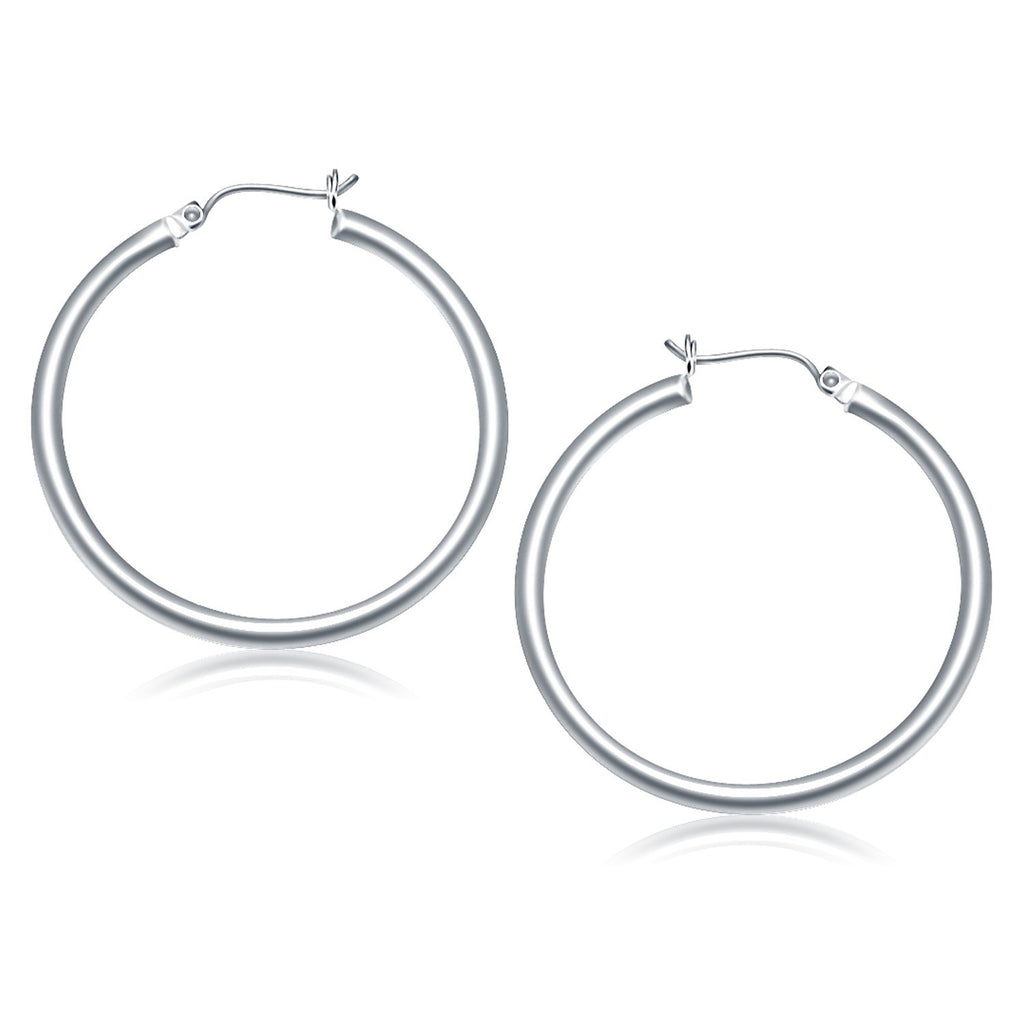 White Gold 10k 40 mm Polished Hoop Earrings with Snap Lock Backing