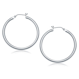White Gold 10k 40 mm Polished Hoop Earrings with Snap Lock Backing