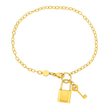 Load image into Gallery viewer, Yellow Gold 14k Women&#39;s Fancy Bracelet with Lock and Key