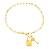 Yellow Gold 14k Women's Fancy Bracelet with Lock and Key