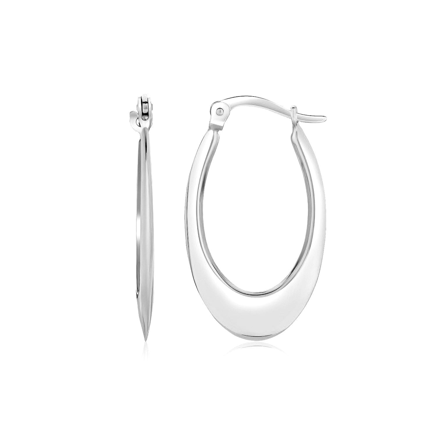 White Gold 14k Polished Graduated Oval Hoop Earrings with Snap Lock