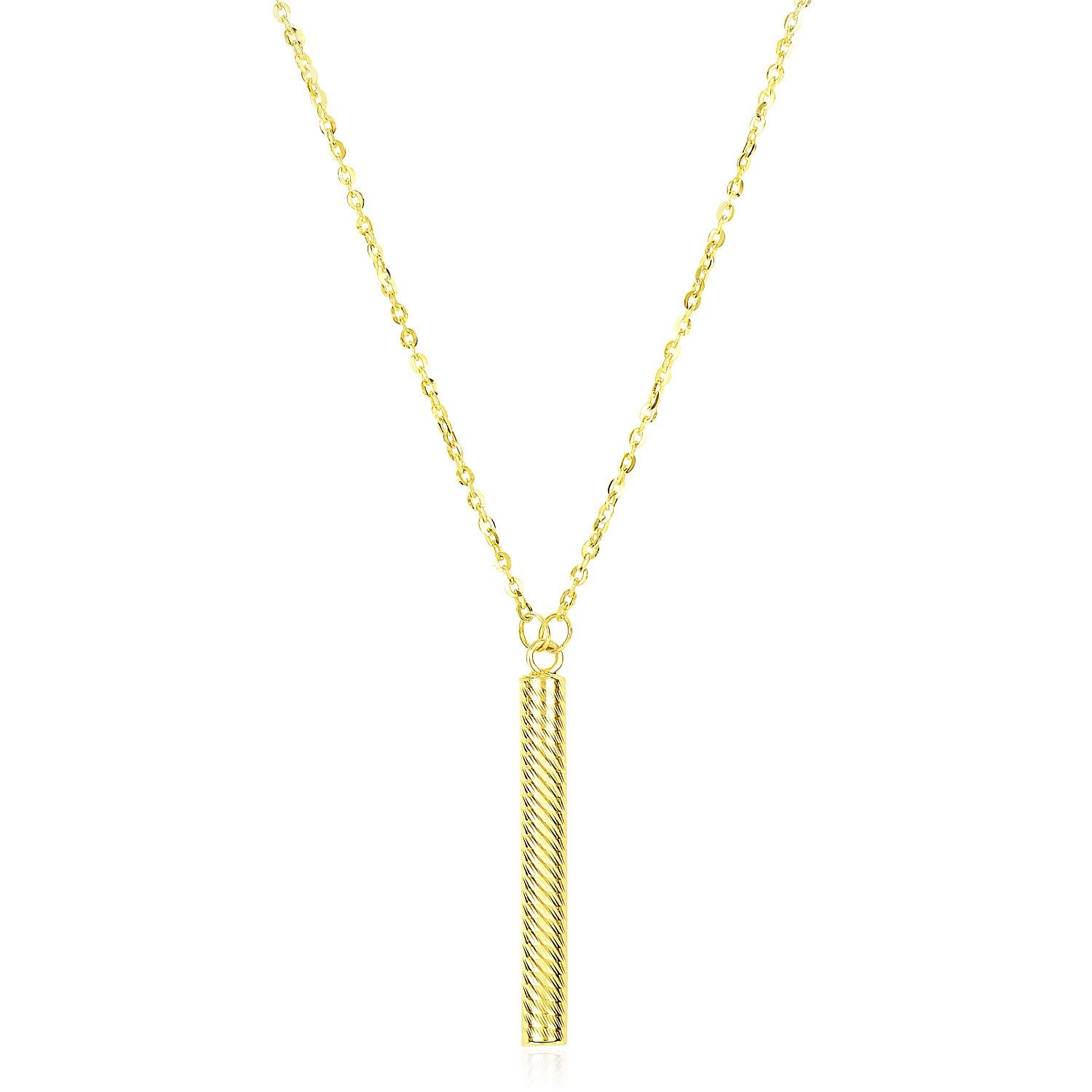 Yellow Gold 14k Textured Cylinder Pendant Chain Women's Fancy Necklace
